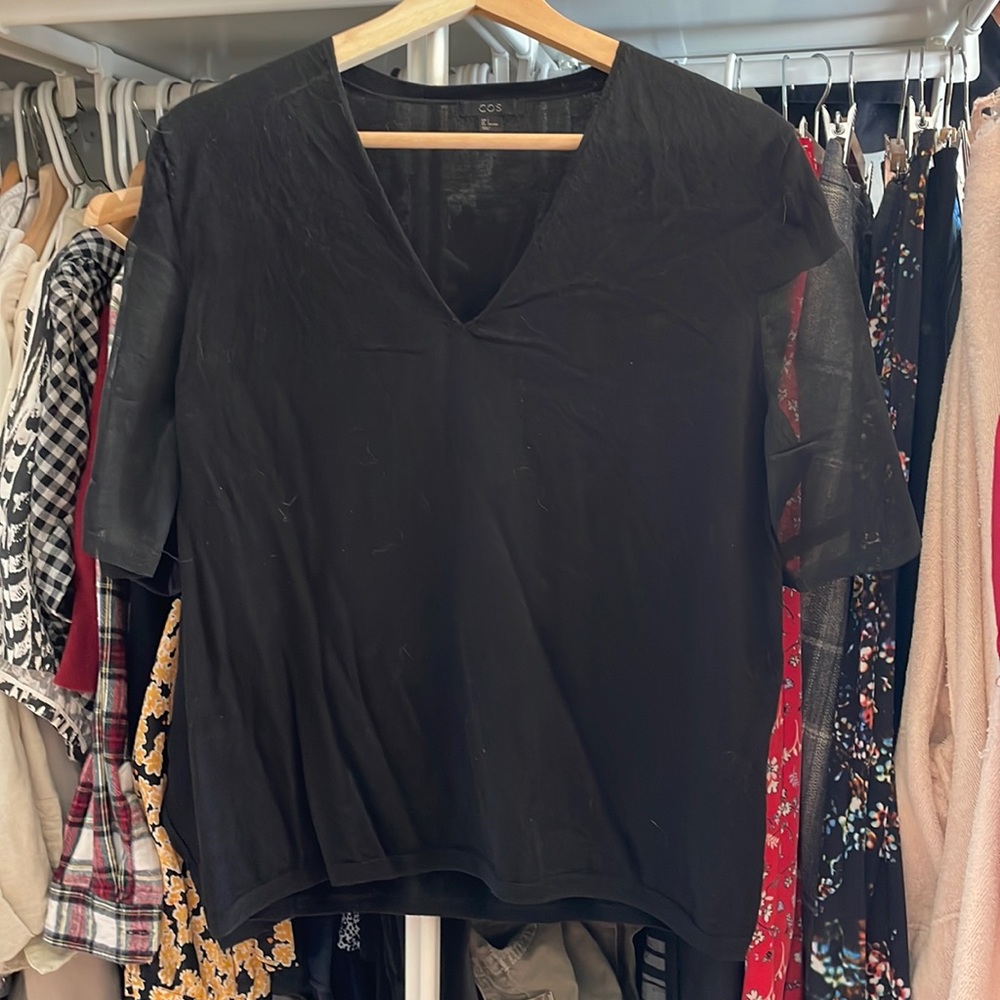 COS wool short-sleeved sweater with see-through sleeves and back